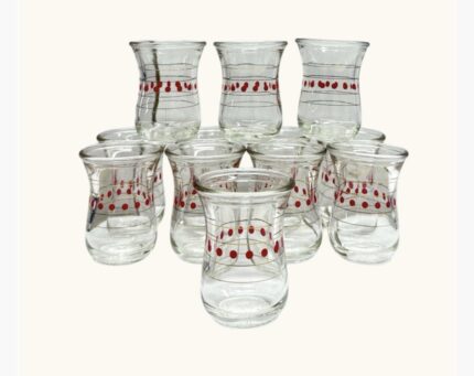 طقم الاستكانات اليابانية بنقش كويتي لون أحمر 60 مل ١٢ حبه