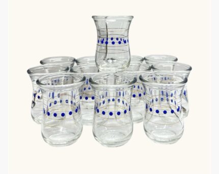 طقم الاستكانات اليابانية بنقش كويتي لون أزرق 60 مل ١٢ حبه